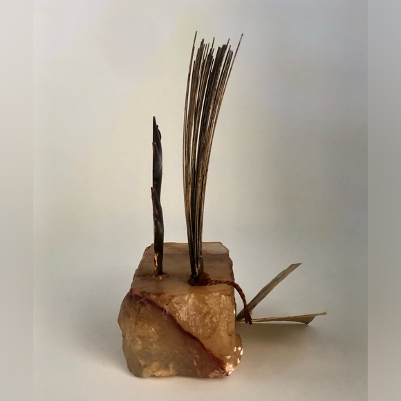 DeMott Metal Sculpture Geese In Flight Copper Brass Steel Mounted On Onyx - Picture 4 of 16